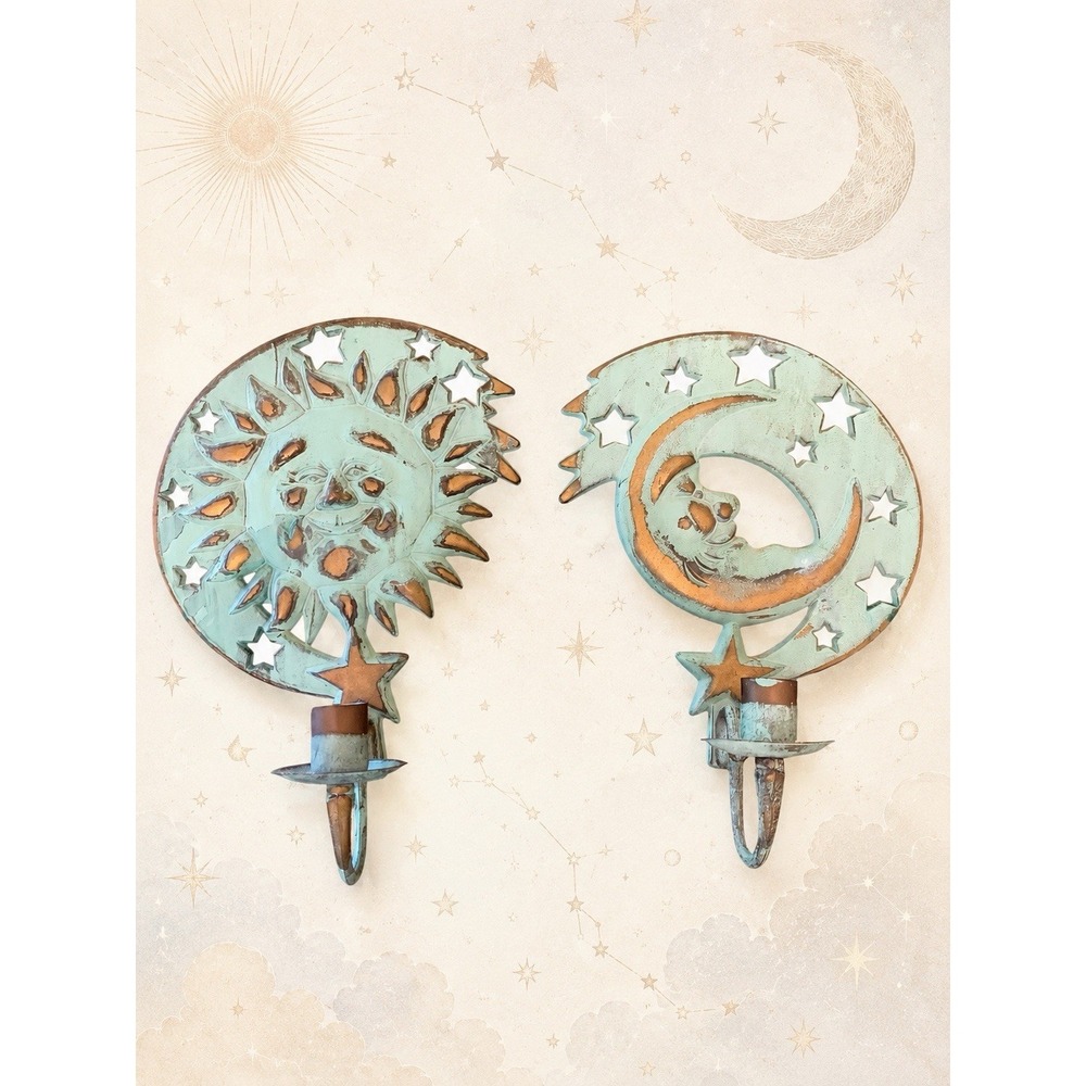 Vintage PartyLite Sun Moon Stars Celestial Wall Sconce Candle Holders 1994 Metal